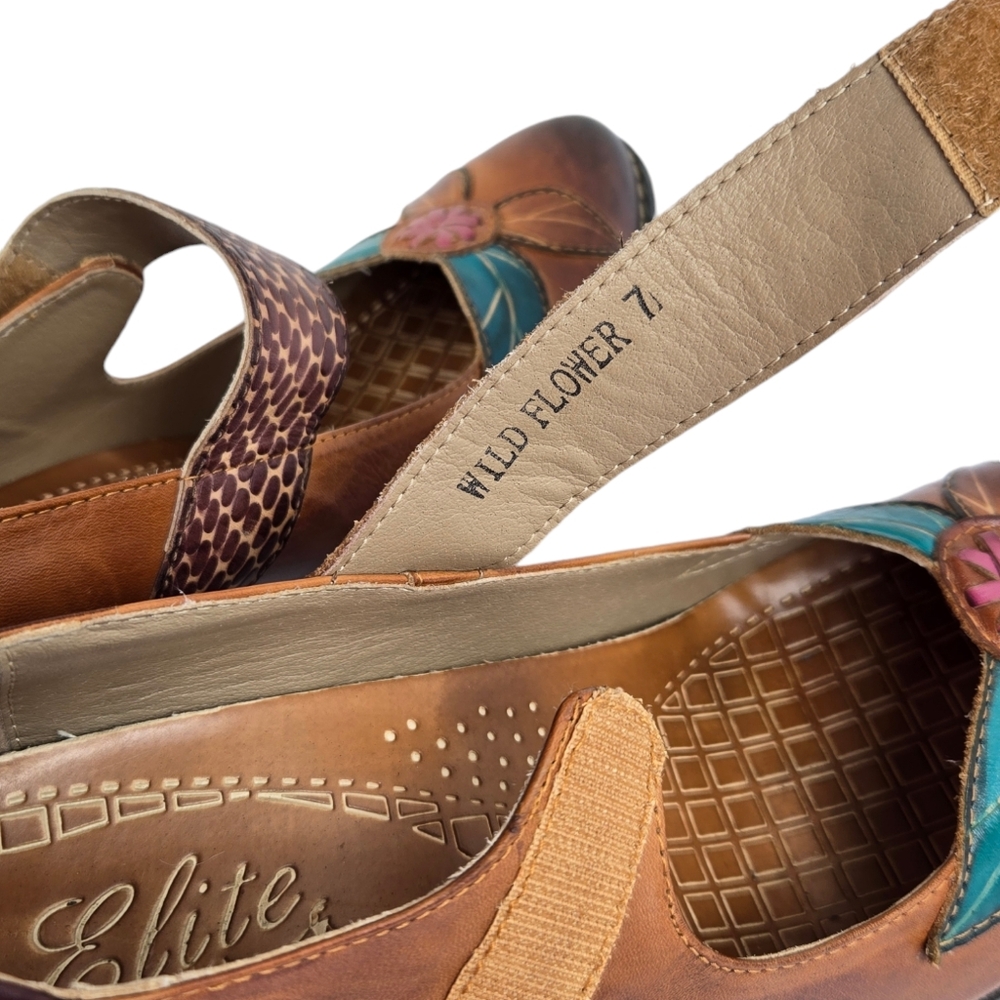 Elite by Corky's  Women's Size 7 Wild Flower Painted/Tooled Leather Heels - Picture 6 of 13